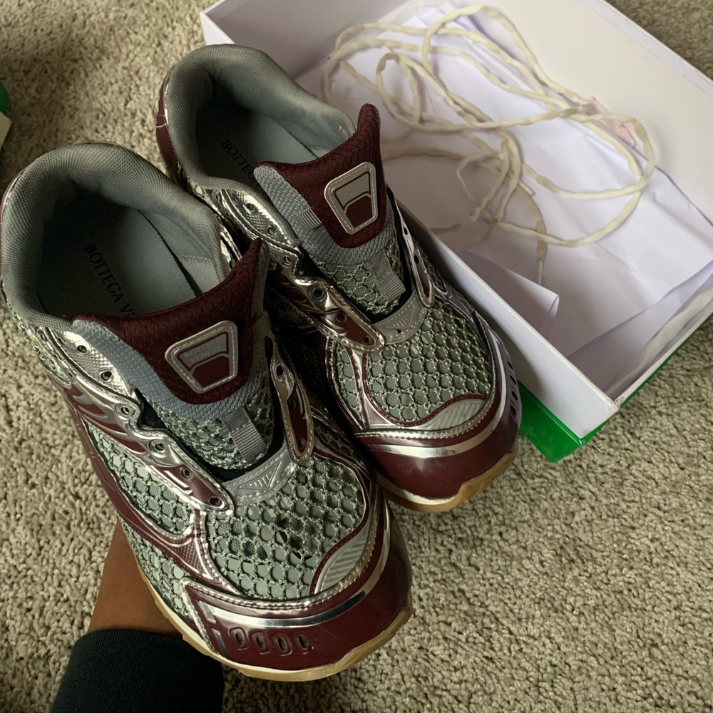Bottega Veneta Gray and Burgundy Sneakers